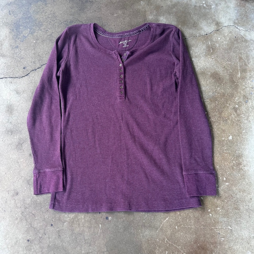 Eddie Bauer Henley Top Womens XL Purple Excellent Waffle Knit Thermal LS